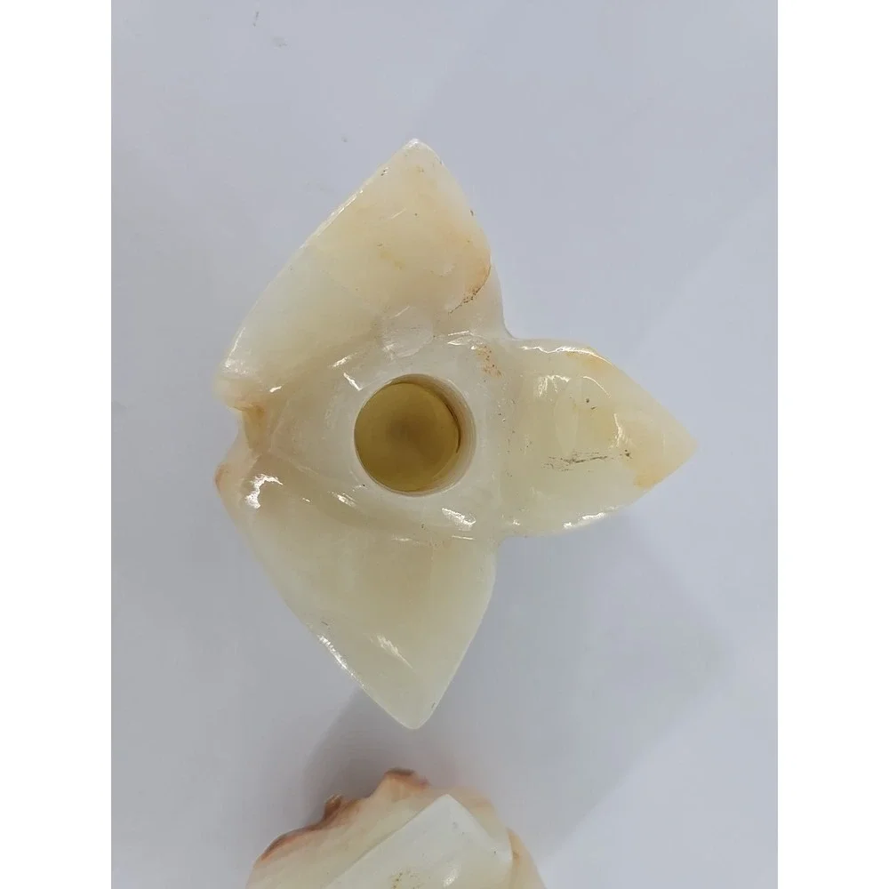 Vintage Pair Of Carved Alabaster Tulip Taper Candle‎ Holder - Mexico Beautiful!